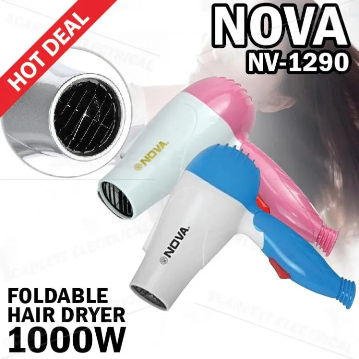Nova 1000W Foldable Hair Dryer-Lightweight with foldable handle for easy storage & travel
