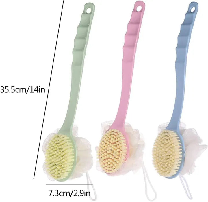 2 in 1 Long Handle Bath Body Brush Body Brush with Soft Loofah Bristles gubb Body Wash Brush Back Scrubber Brush Loofah