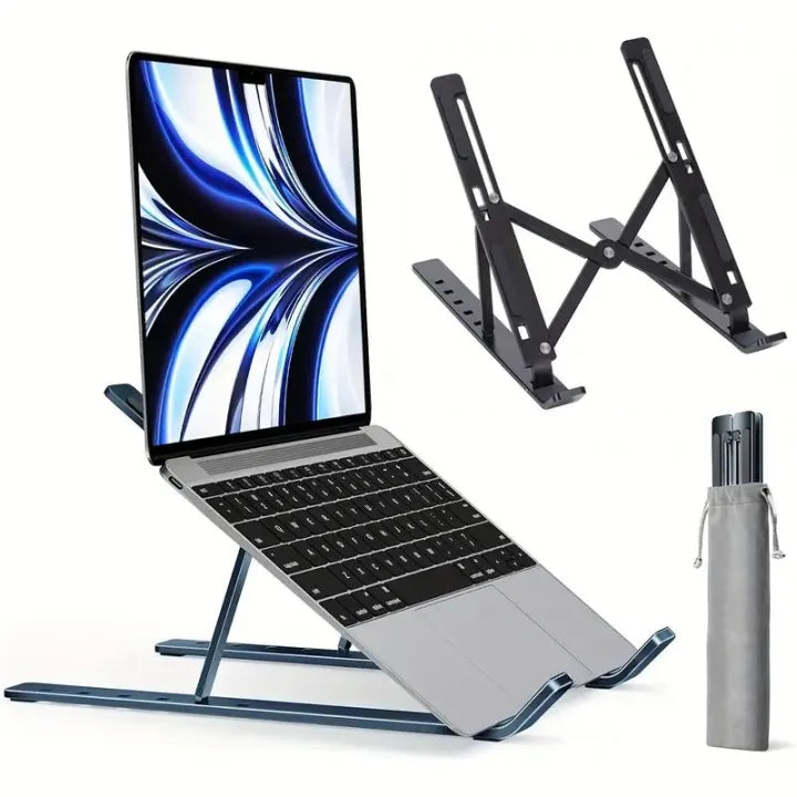 Aluminium Laptop Stand Silver & Black With Detachable Single & Dual Fan Stand For Laptop - 7 Gear To Adjust Height & Anti Slip Rubber Grip - Full Metal Body Adjustable Portable And Foldable Laptop Stand