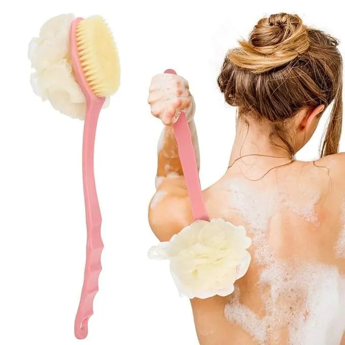 2 in 1 Long Handle Bath Body Brush Body Brush with Soft Loofah Bristles gubb Body Wash Brush Back Scrubber Brush Loofah