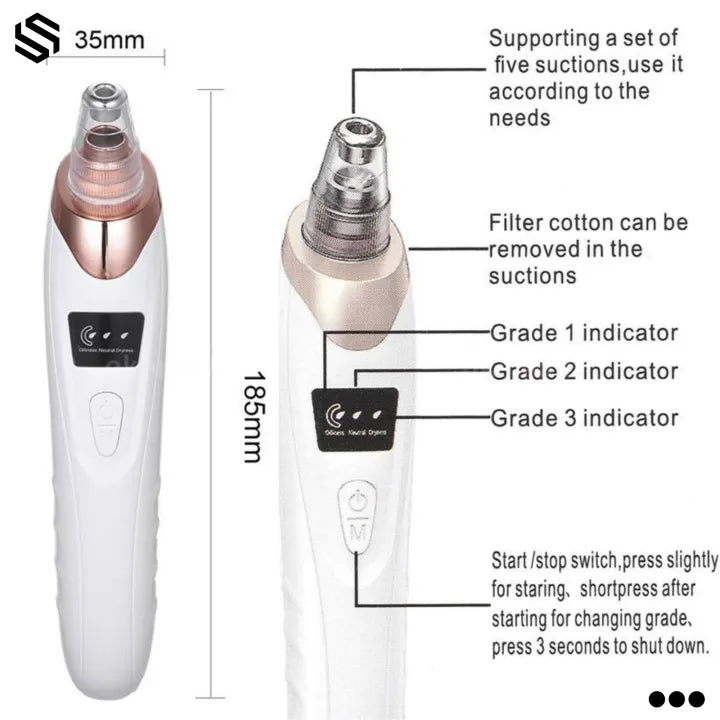 Blackhead, Whitehead Removal Machine Derma Suction 5 In 1 Black Head, whitehead  Remover Machine Acne Pimple Pore Cleaner Vacuum Tool