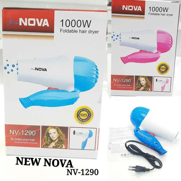 Nova 1000W Foldable Hair Dryer-Lightweight with foldable handle for easy storage & travel