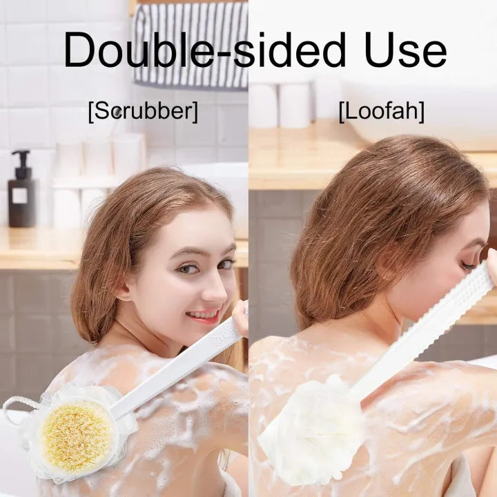 2 in 1 Long Handle Bath Body Brush Body Brush with Soft Loofah Bristles gubb Body Wash Brush Back Scrubber Brush Loofah
