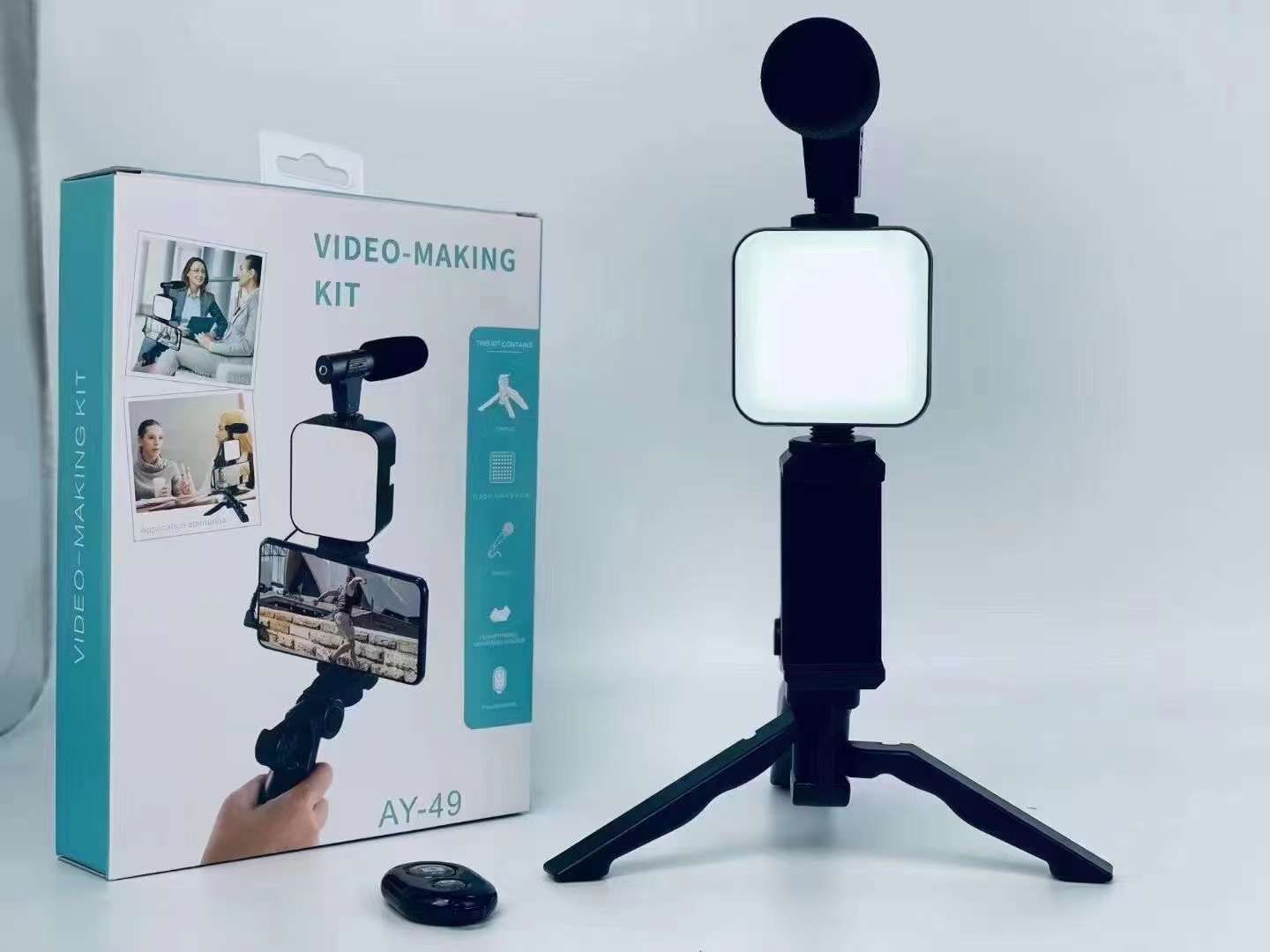 AY-49 Video Making Kit – All-in-One Smartphone Vlogging Bundle for Beginners | Includes Mic, LED Light & Tripod