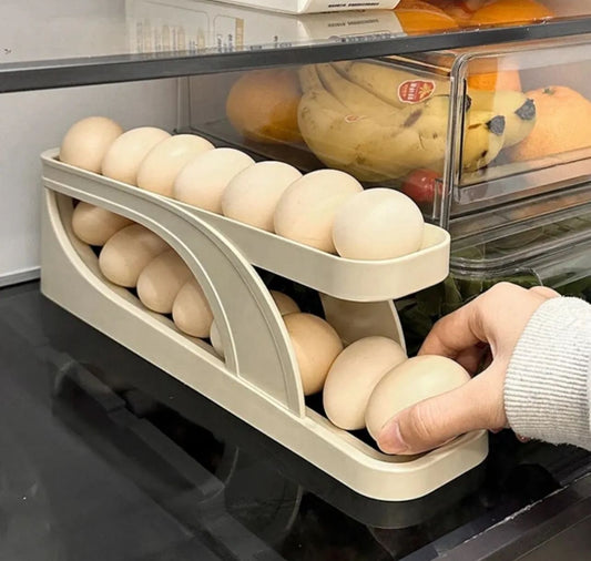 Slide-Type Egg Storage Box with Automatic Roller | Double Layer Anti-Drop Refrigerator Organizer