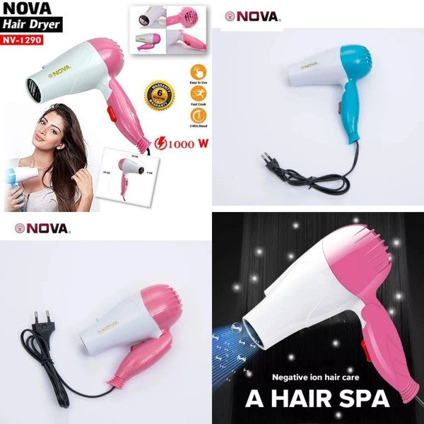 Nova 1000W Foldable Hair Dryer-Lightweight with foldable handle for easy storage & travel