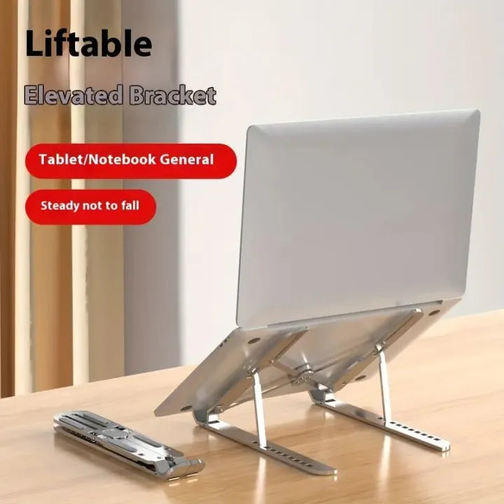 Aluminium Laptop Stand Silver & Black With Detachable Single & Dual Fan Stand For Laptop - 7 Gear To Adjust Height & Anti Slip Rubber Grip - Full Metal Body Adjustable Portable And Foldable Laptop Stand