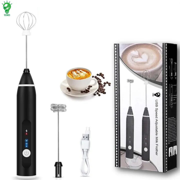 2 in 1 Electric Rechargeable Coffee Beater Electric Milk Drink Coffee Egg Foamer White