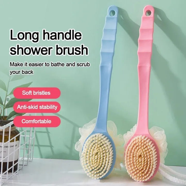 2 in 1 Long Handle Bath Body Brush Body Brush with Soft Loofah Bristles gubb Body Wash Brush Back Scrubber Brush Loofah