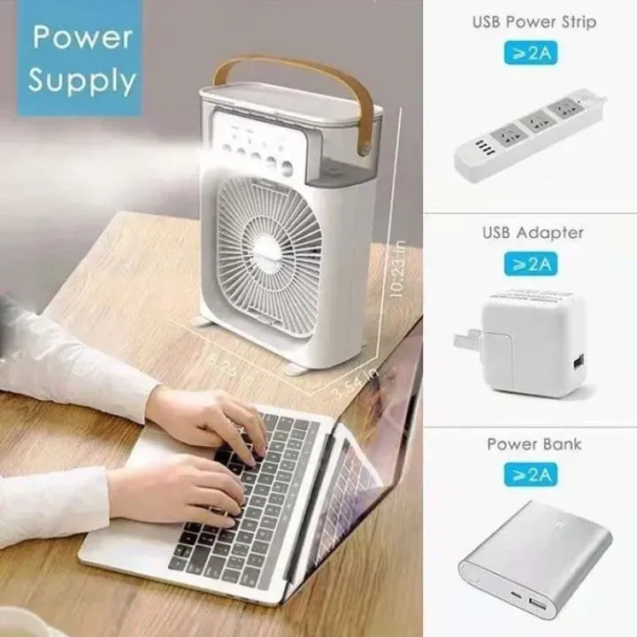 3-in-1 Mini USB Air Cooler Fan with Humidifier & Mist Spray