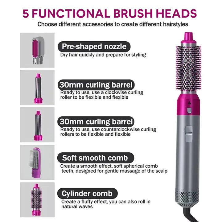 5 in 1 Hair Dryer Set Hot Air Comb Blow Volumizer Brush 5 in 1 Hair Styler Hot Air Styler 5 in 1 Curling Iron Set Salon One Step