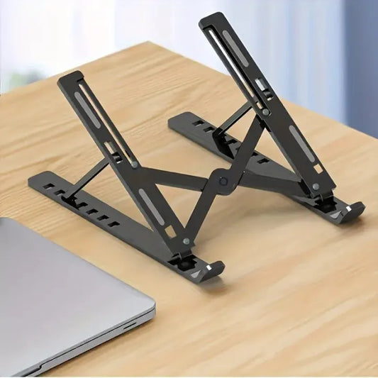Aluminium Laptop Stand Silver & Black With Detachable Single & Dual Fan Stand For Laptop - 7 Gear To Adjust Height & Anti Slip Rubber Grip - Full Metal Body Adjustable Portable And Foldable Laptop Stand