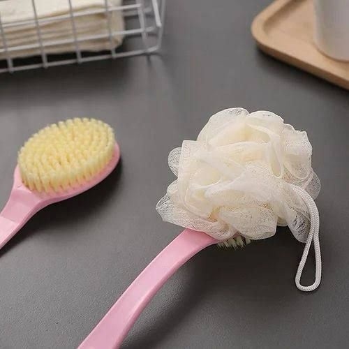 2 in 1 Long Handle Bath Body Brush Body Brush with Soft Loofah Bristles gubb Body Wash Brush Back Scrubber Brush Loofah