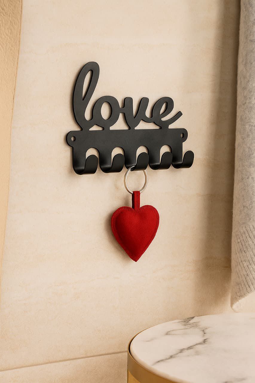 Decorative Home Wall Keychain Holder – Metal Key Hanger with 5 Hooks for Keys, Kitchen Utensils & Accessories – Modern Home Decor