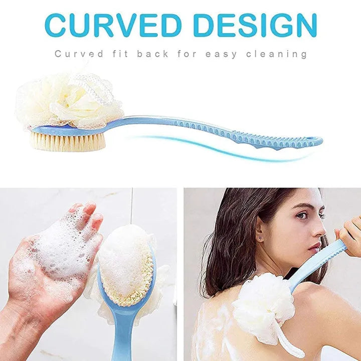 2 in 1 Long Handle Bath Body Brush Body Brush with Soft Loofah Bristles gubb Body Wash Brush Back Scrubber Brush Loofah