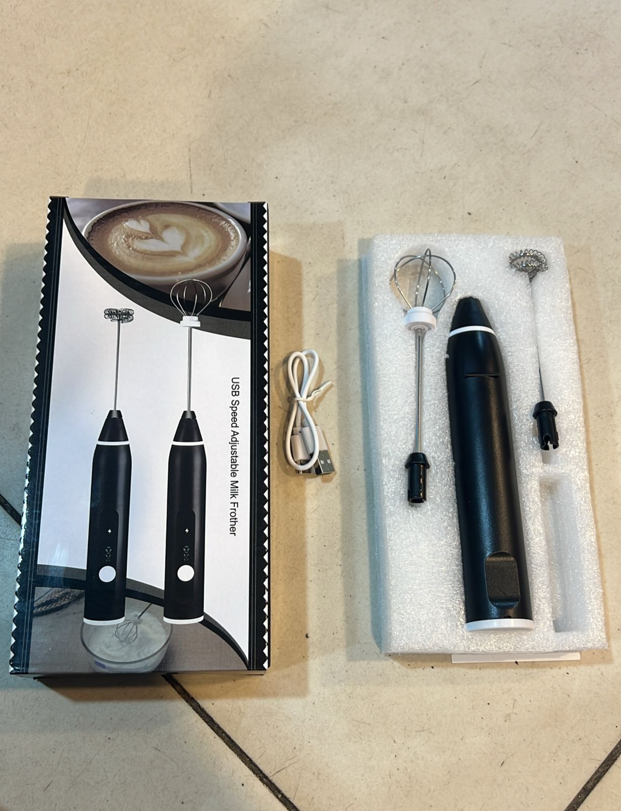 2 in 1 Electric Rechargeable Coffee Beater Electric Milk Drink Coffee Egg Foamer White