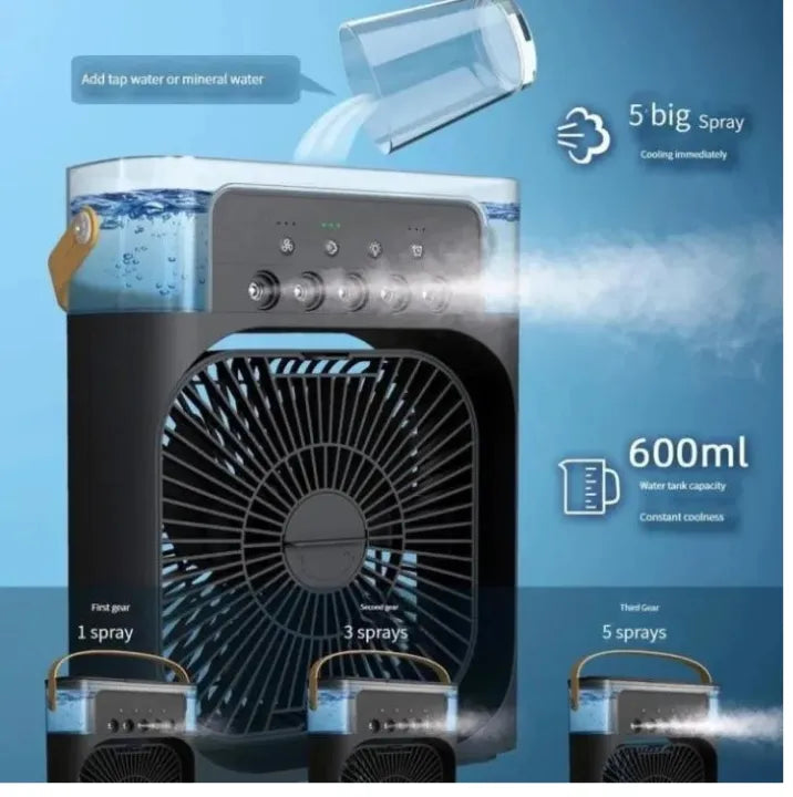 3-in-1 Mini USB Air Cooler Fan with Humidifier & Mist Spray