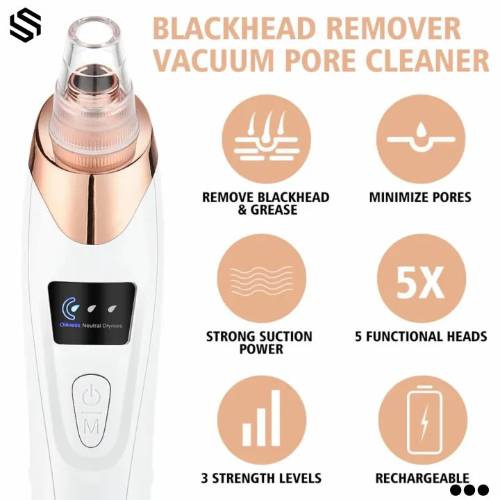 Blackhead, Whitehead Removal Machine Derma Suction 5 In 1 Black Head, whitehead  Remover Machine Acne Pimple Pore Cleaner Vacuum Tool