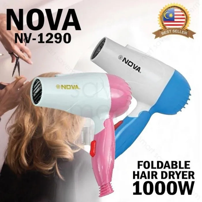 Nova 1000W Foldable Hair Dryer-Lightweight with foldable handle for easy storage & travel