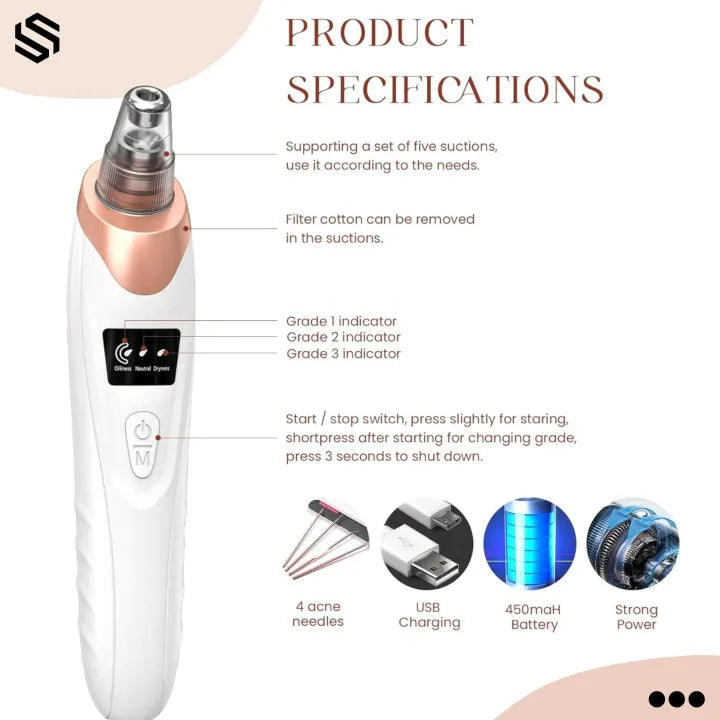 Blackhead, Whitehead Removal Machine Derma Suction 5 In 1 Black Head, whitehead  Remover Machine Acne Pimple Pore Cleaner Vacuum Tool