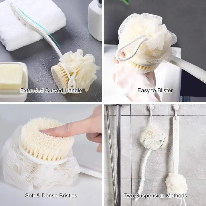 2 in 1 Long Handle Bath Body Brush Body Brush with Soft Loofah Bristles gubb Body Wash Brush Back Scrubber Brush Loofah