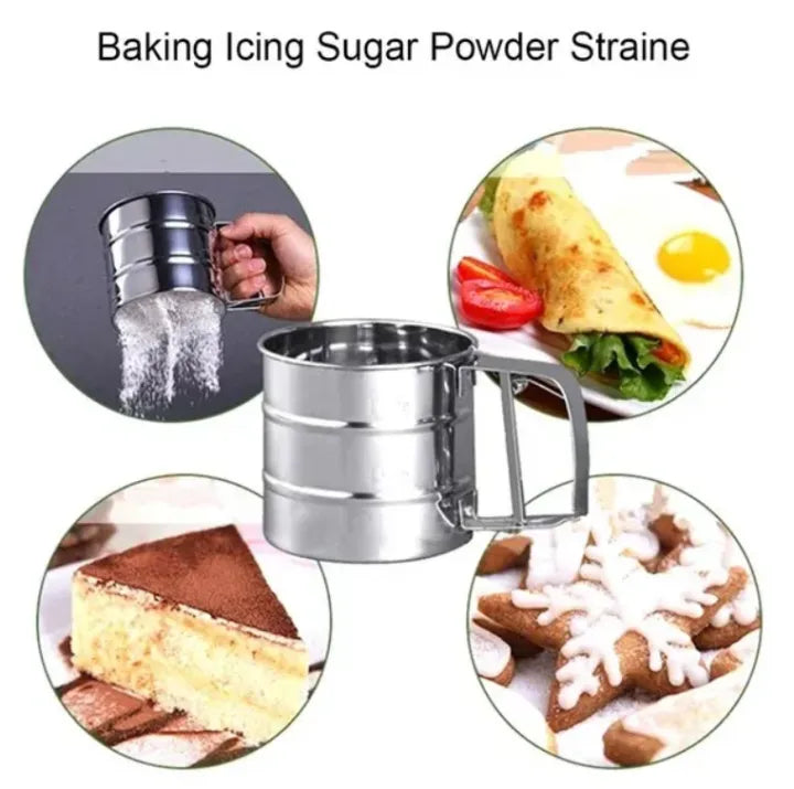 High Quality Stainless Steel Powder Flour Icing Sugar Shaker Sieve Cup Mesh Strainer Baking Kitchen Baking Tea Gadget Tool