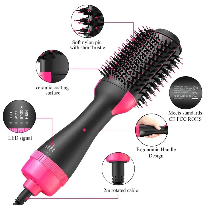 Professional 3 in 1 Hot Air Brush Hair Styling Tool ( Dryer, Styler, Straightener & Curler)
